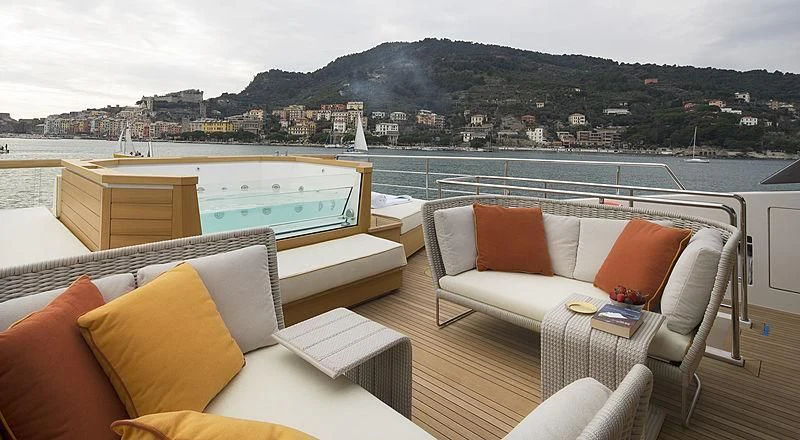 a room with a pool and a view of a city aboard BELLA ITALIA Yacht for Sale