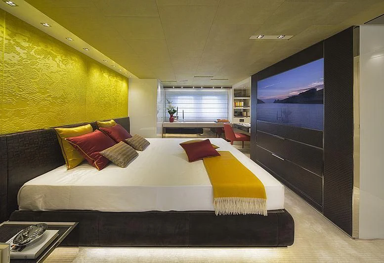 a bed in a room aboard BELLA ITALIA Yacht for Sale