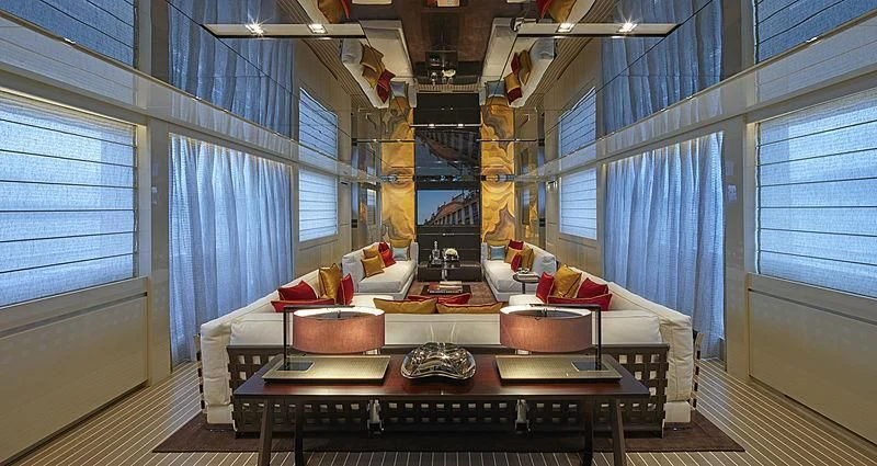 a living room with a large window aboard BELLA ITALIA Yacht for Sale
