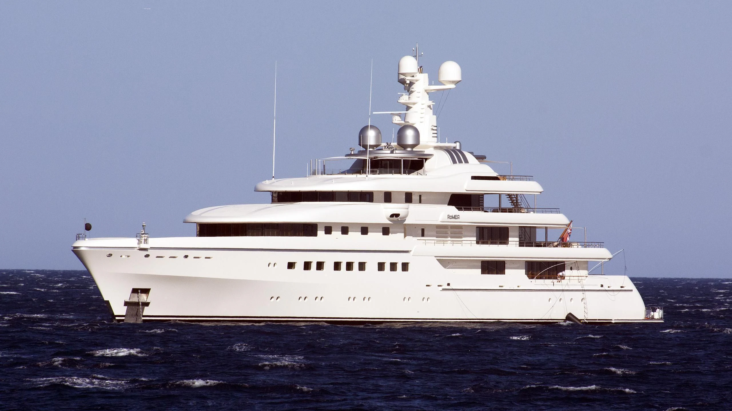 a large white ship aboard ROMEA Yacht for Sale
