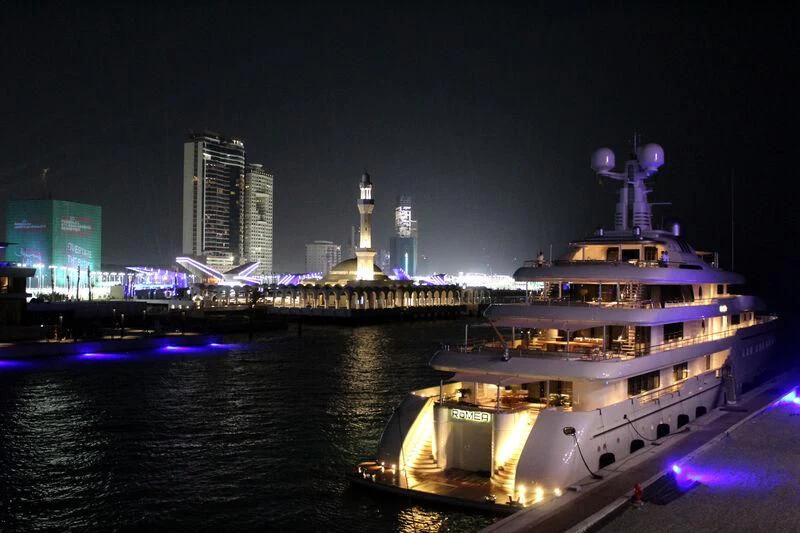 a ferry boat on the water aboard ROMEA Yacht for Sale