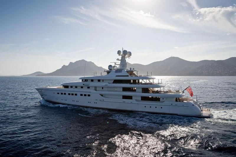 a large white ship in the water aboard ROMEA Yacht for Sale