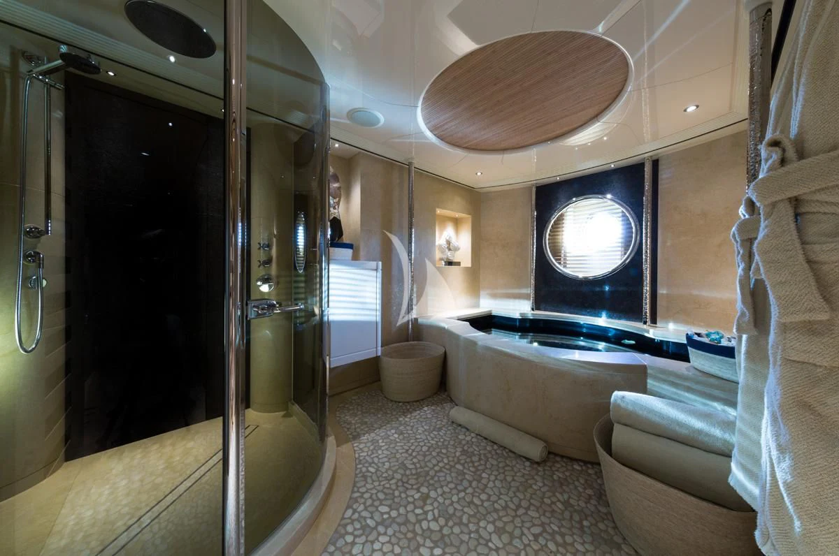 a bathroom with a large jacuzzi tub aboard ROMEA Yacht for Sale
