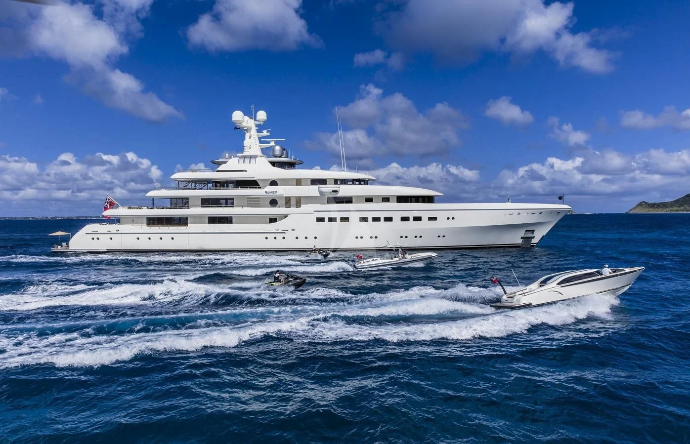 a large white ship in the water aboard ROMEA Yacht for Sale