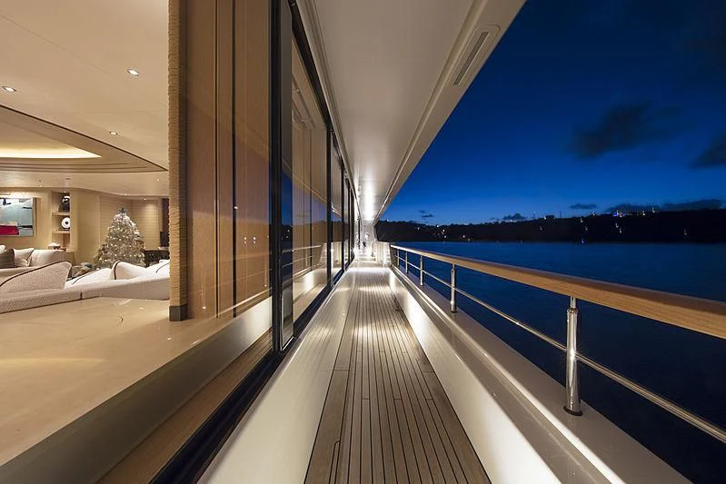 a long wooden walkway over water aboard ROMEA Yacht for Sale