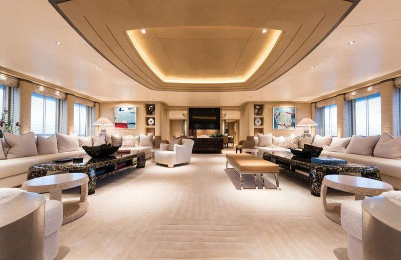 a large living room with a large open floor plan aboard ROMEA Yacht for Sale