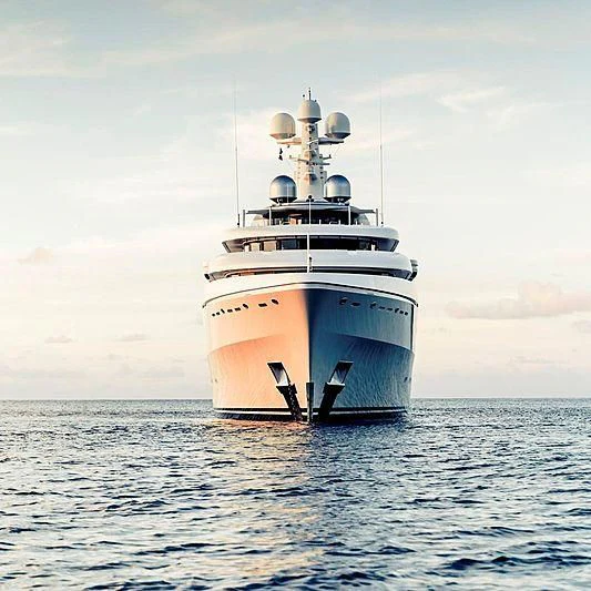 a large white ship in the water aboard ROMEA Yacht for Sale