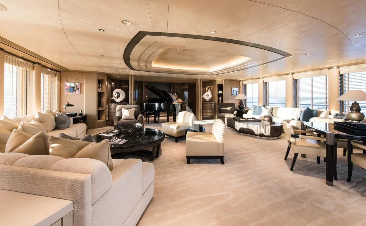 a living room with a large window aboard ROMEA Yacht for Sale