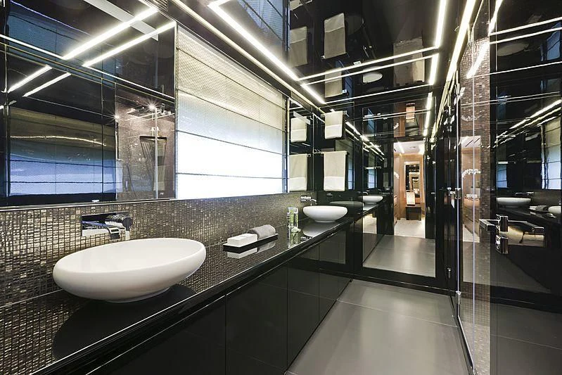 a bathroom with sinks and mirrors aboard LE CAPRICE IV Yacht for Sale