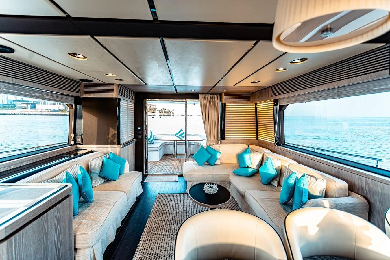 a large room with a bed and a couch aboard FAT BOY Yacht for Sale