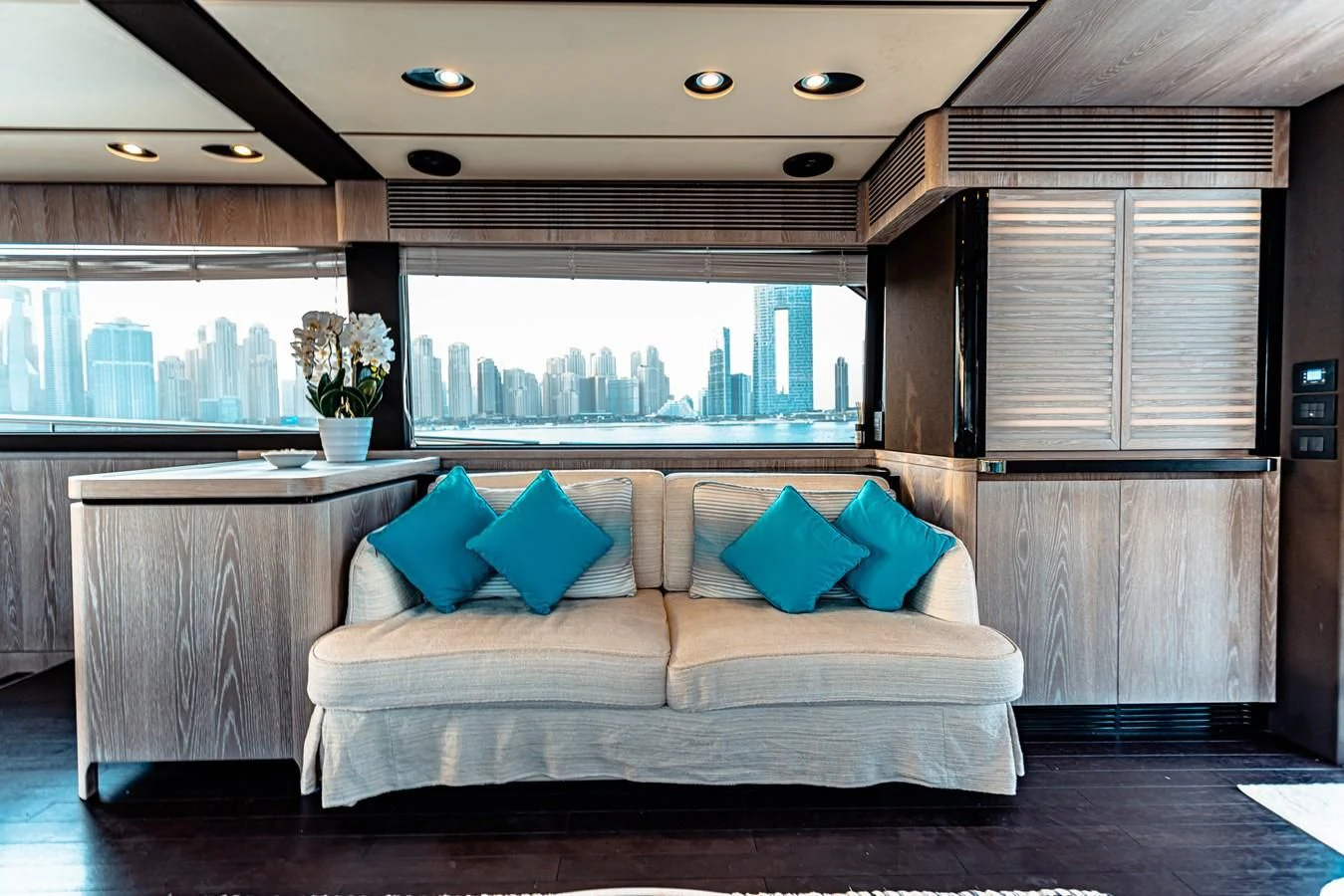 a couch in a room aboard FAT BOY Yacht for Sale