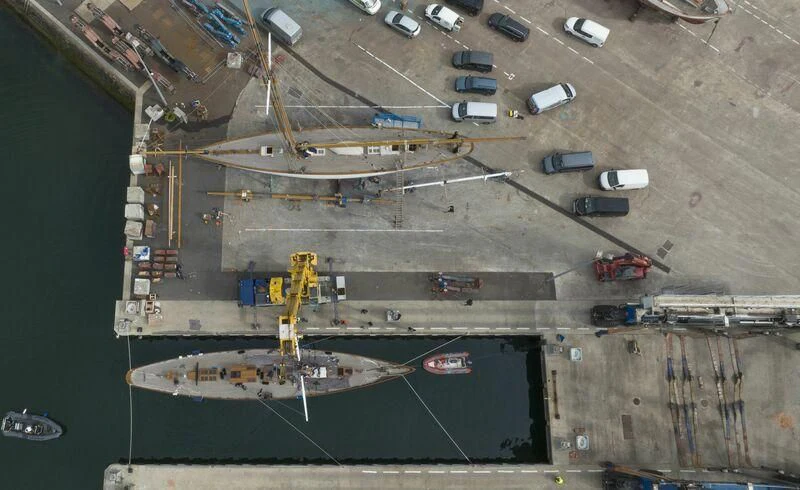 a high angle view of a construction site aboard MOONBEAM IV Yacht for Sale