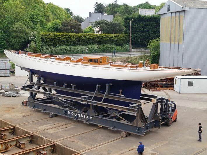 a large boat docked aboard MOONBEAM IV Yacht for Sale