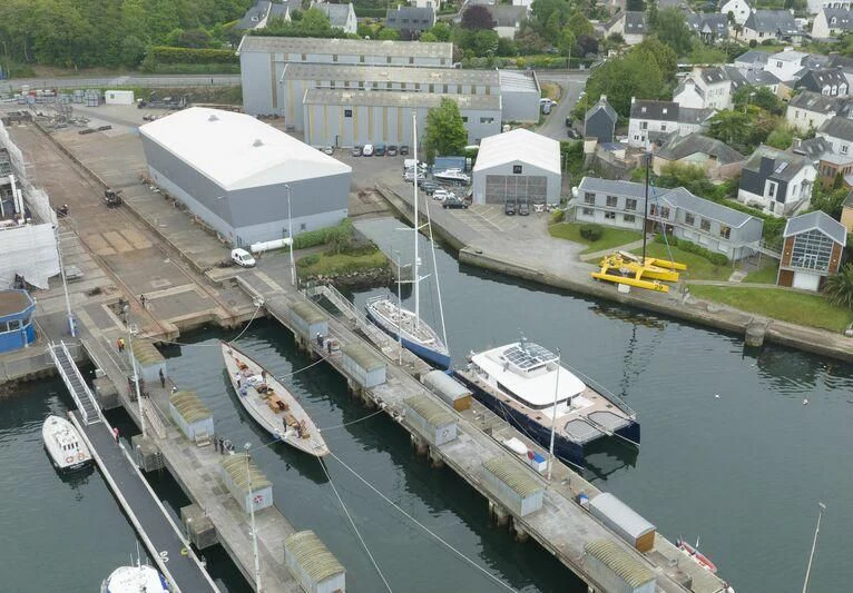 a high angle view of boats in a harbor aboard MOONBEAM IV Yacht for Sale