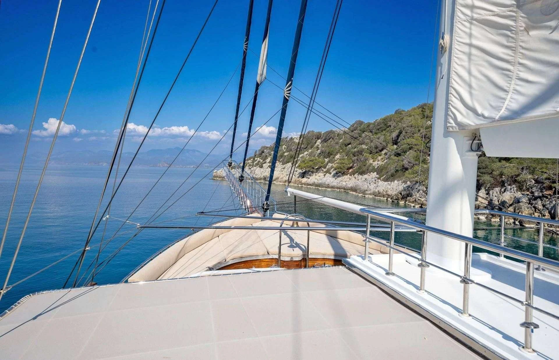 a sailboat on a river aboard ADMIRAL Yacht for Charter