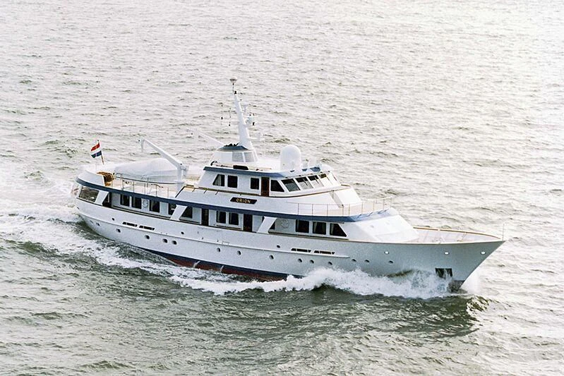 a large white boat aboard ORION Yacht for Sale