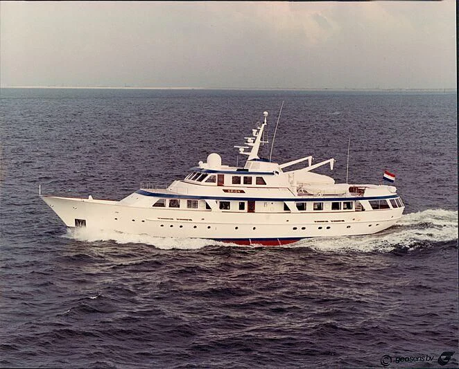 a white boat in the water aboard ORION Yacht for Sale