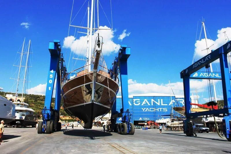 a large metal object with a large round object on top aboard TAKE IT EASIER Yacht for Sale