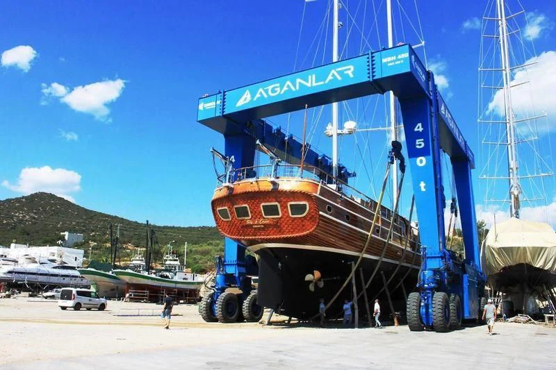 a boat on a trailer aboard TAKE IT EASIER Yacht for Sale