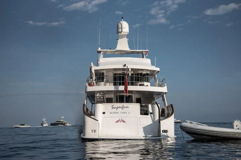 a large white boat in the water aboard SUPERMAX Yacht for Sale