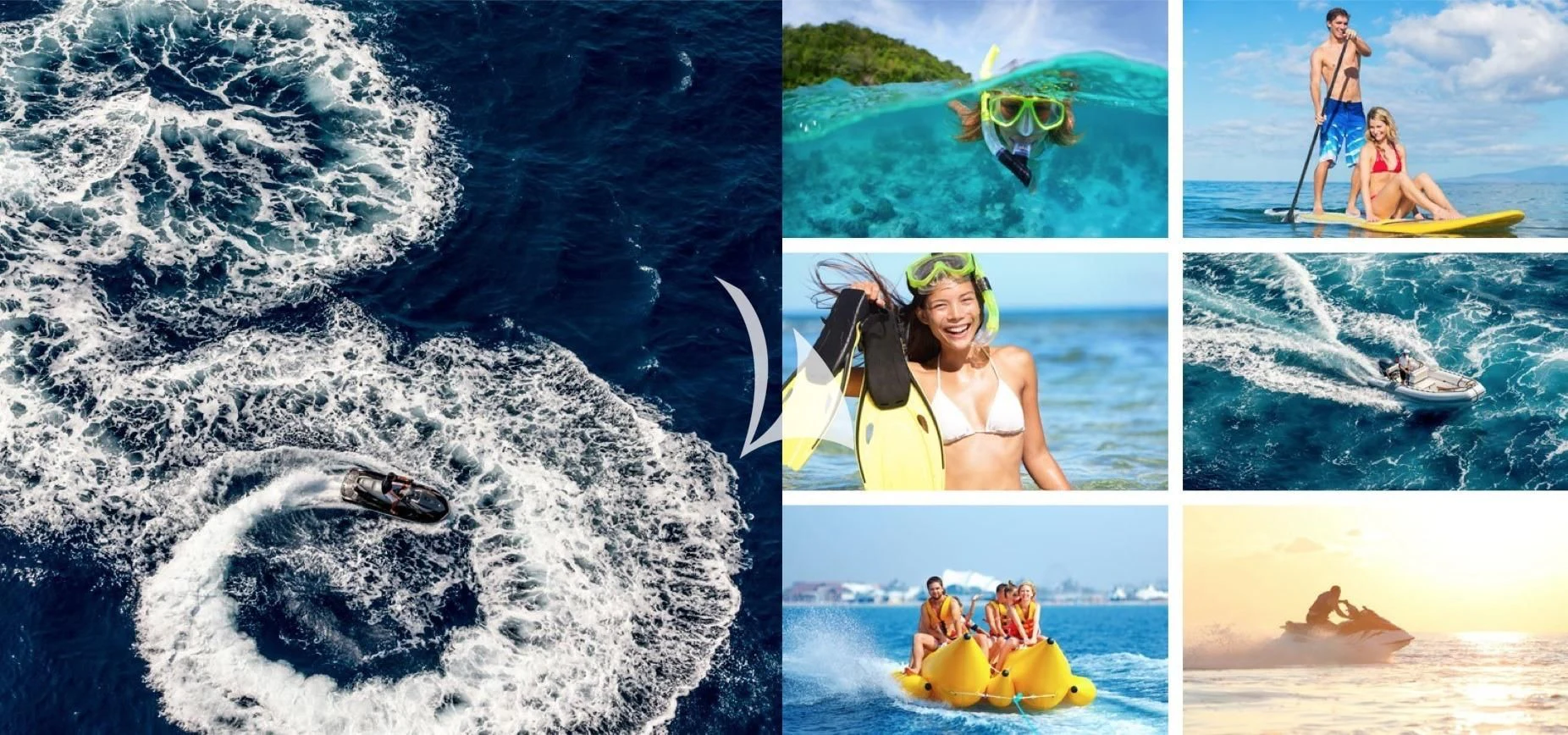 a collage of a person in a kayak aboard SUPERMAX Yacht for Sale
