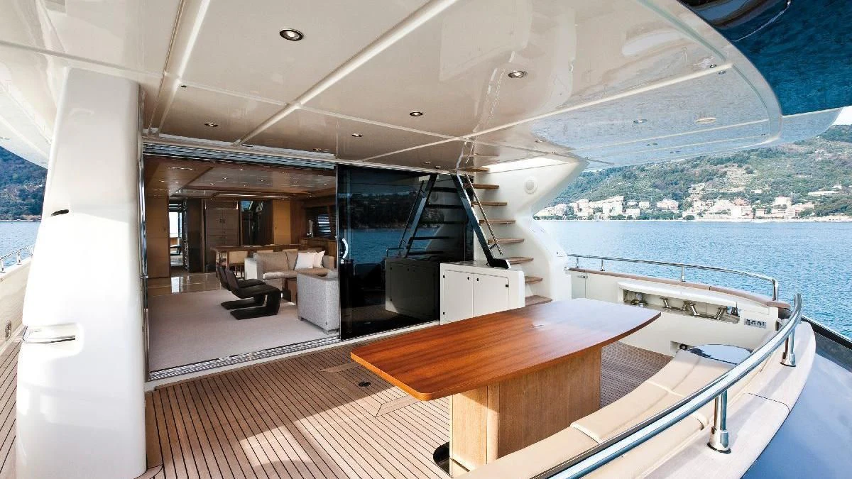 a room with a table and chairs aboard TAURUS Yacht for Sale