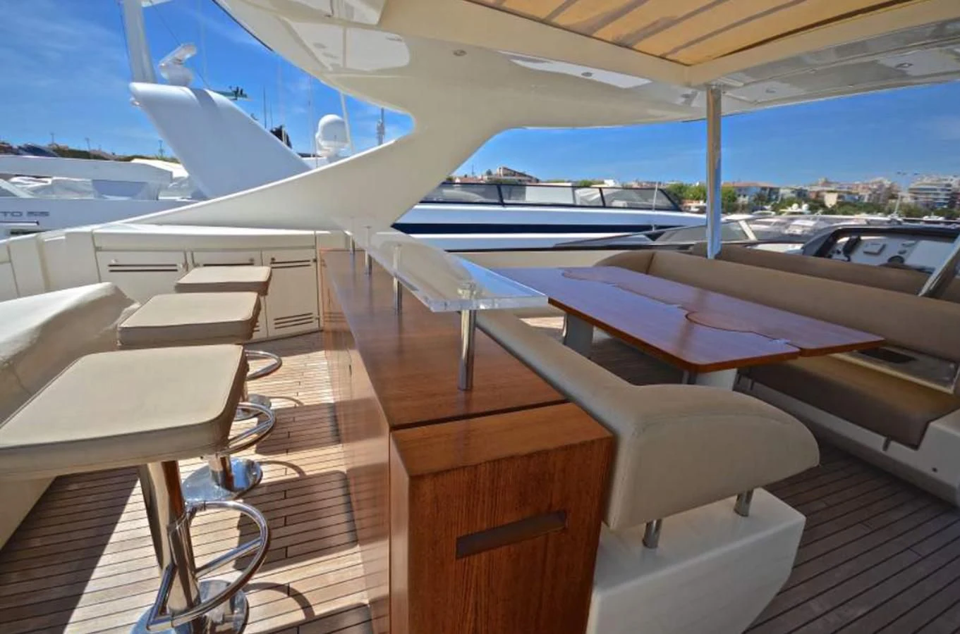 a deck with several beds aboard TAURUS Yacht for Sale