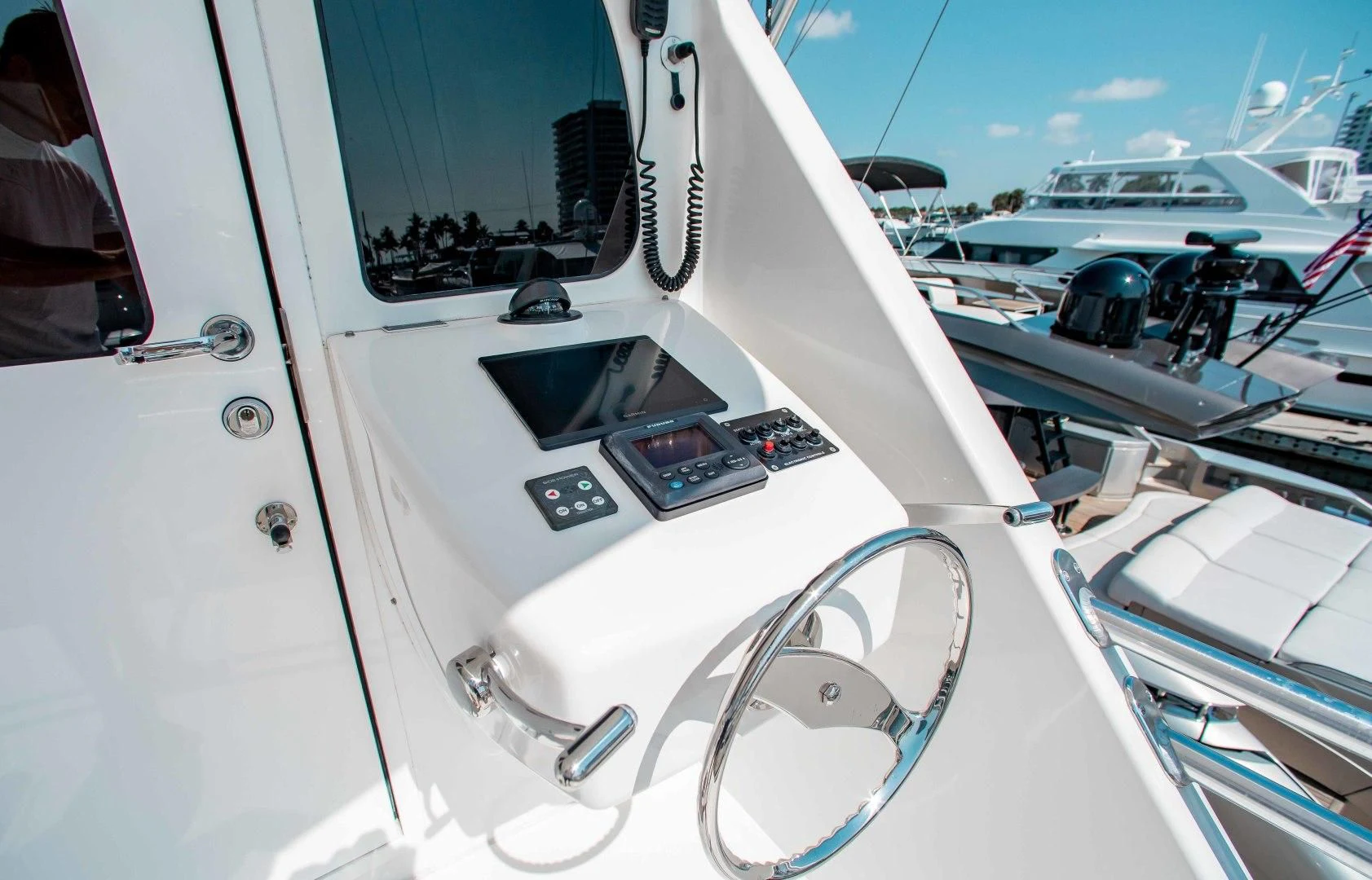 the inside of a white boat aboard BIMINI BABE Yacht for Sale