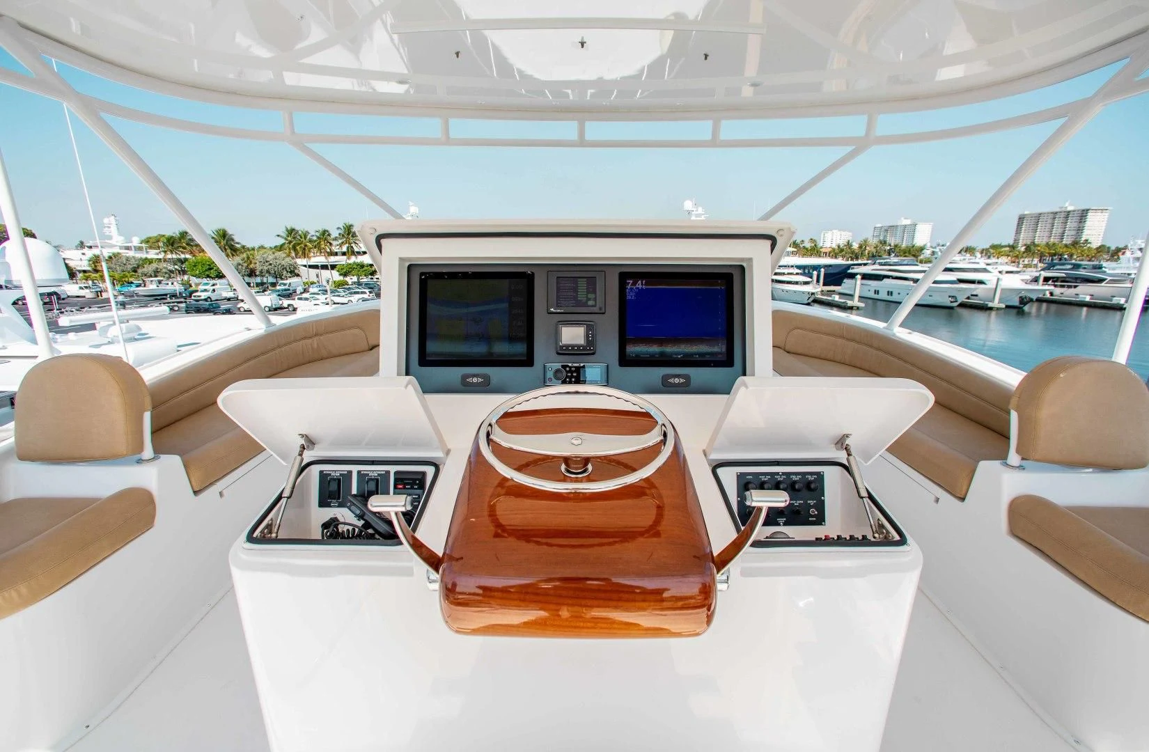 a boat with a tv on the back aboard BIMINI BABE Yacht for Sale