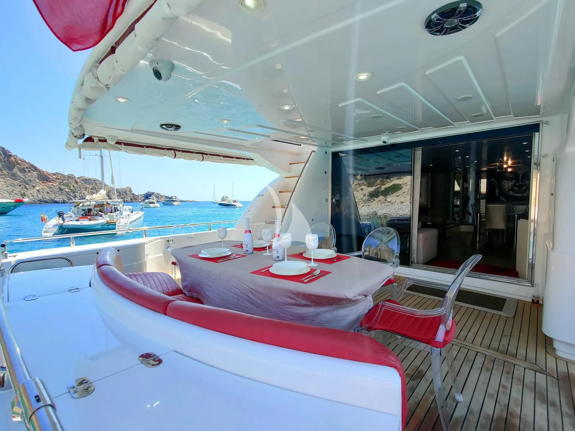 a table on a boat aboard GEMINIS Yacht for Sale