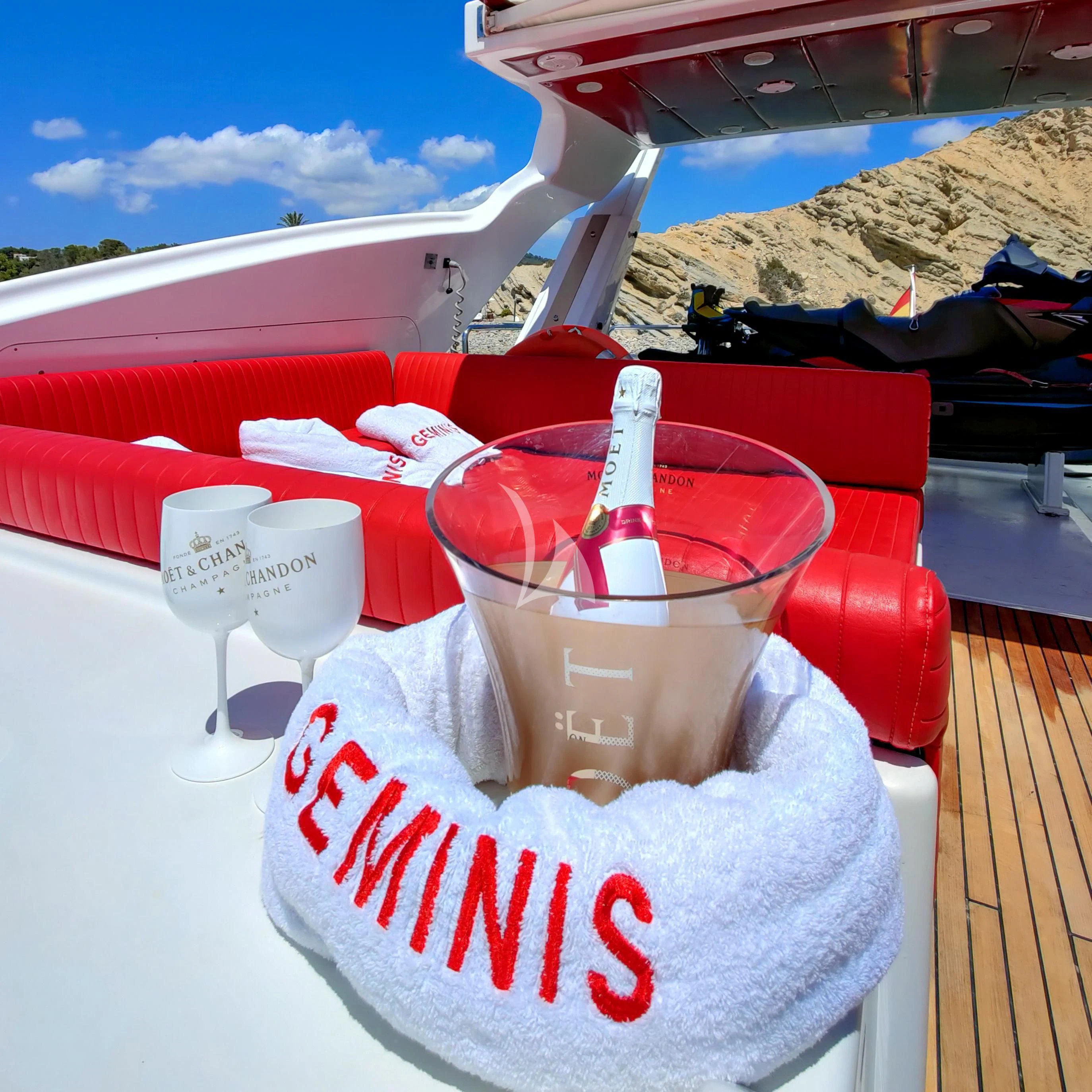 a bucket of liquid on a boat aboard GEMINIS Yacht for Sale