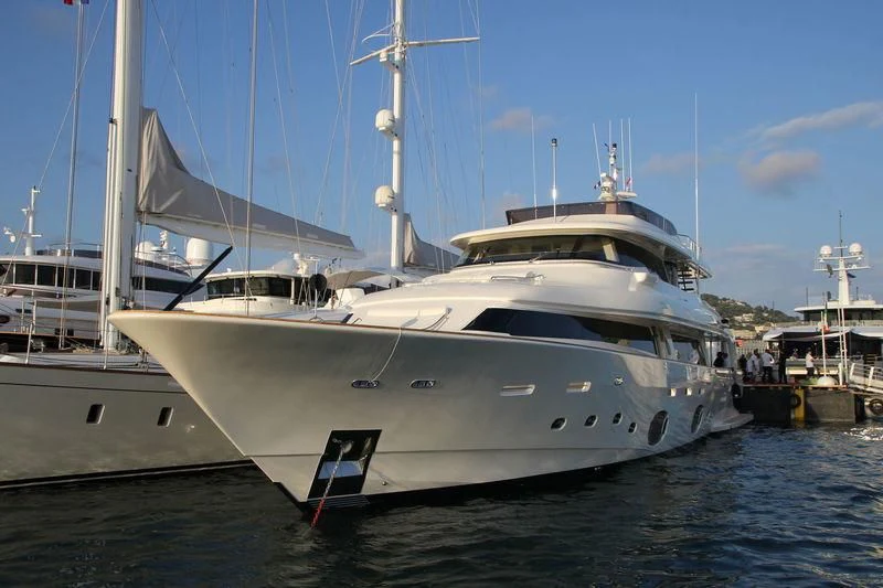 a large white yacht aboard SKY Yacht for Sale