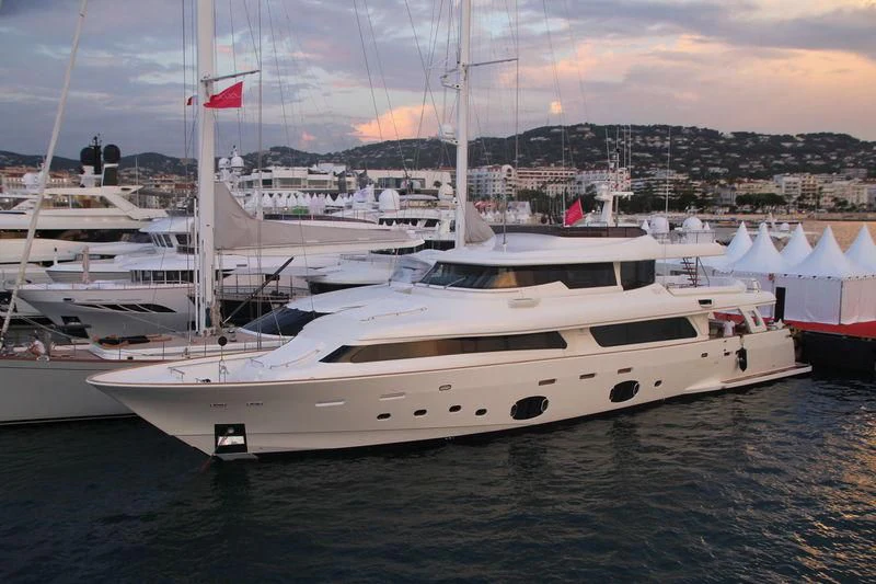 a large white yacht aboard SKY Yacht for Sale