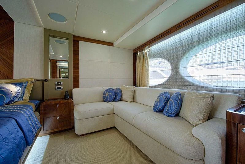 a living room with a large window aboard SEAHORSE Yacht for Sale