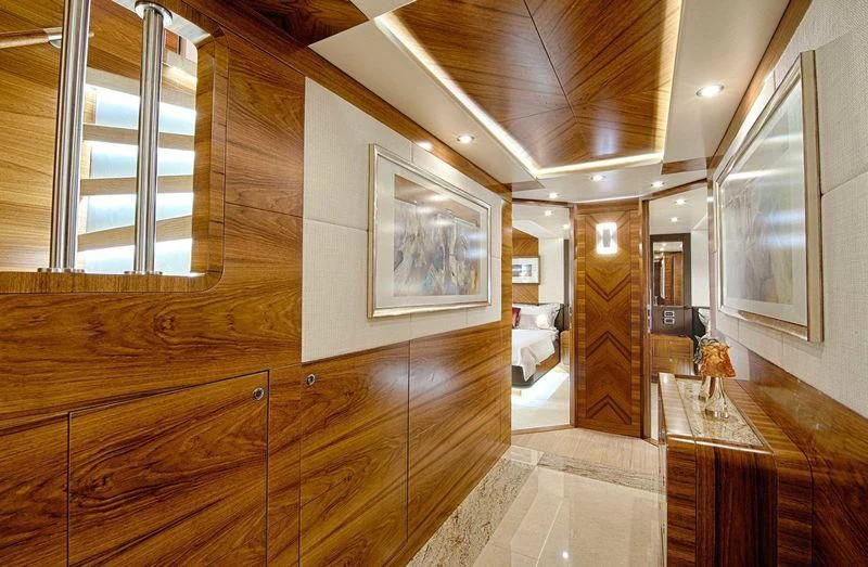 a room with wooden walls and a wood floor aboard SEAHORSE Yacht for Sale