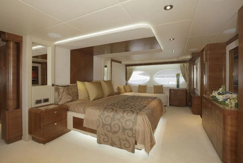 a large bedroom with a large bed aboard SEAHORSE Yacht for Sale