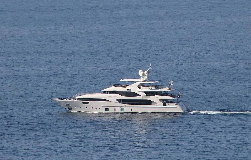 a white yacht in the water aboard LUNA Yacht for Sale