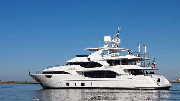 a large white ship aboard LUNA Yacht for Sale
