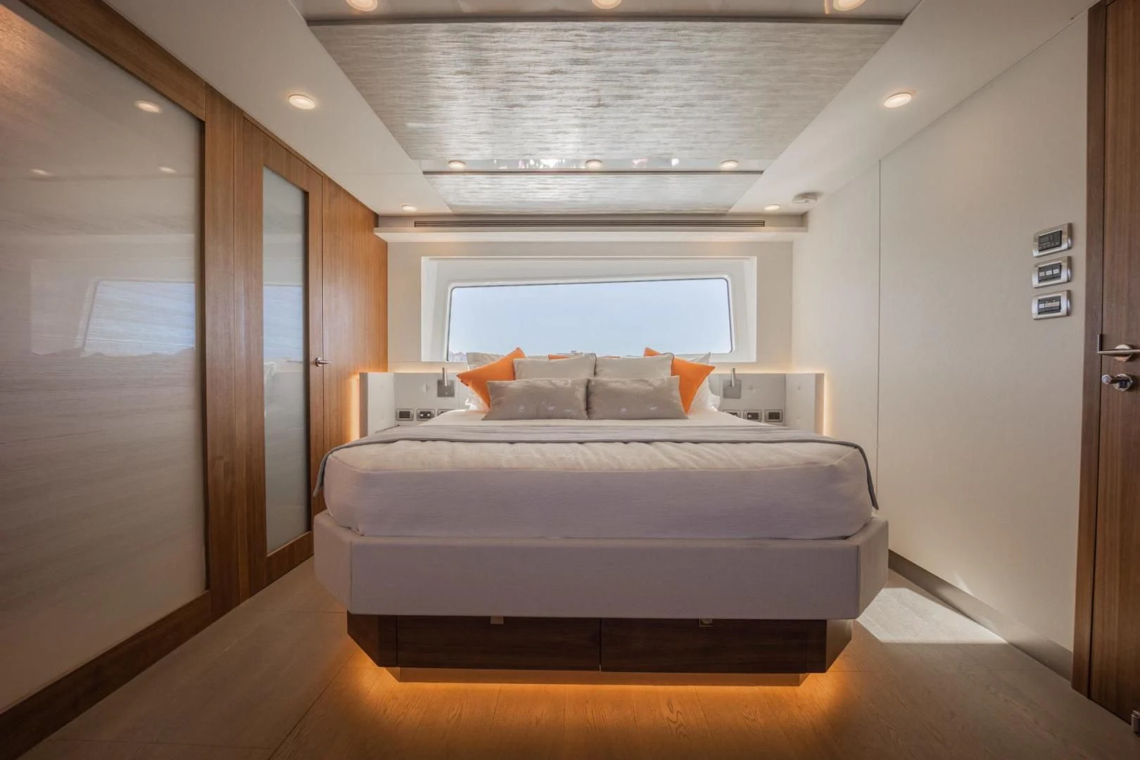 a bed in a room aboard MY 3 GALS Yacht for Sale