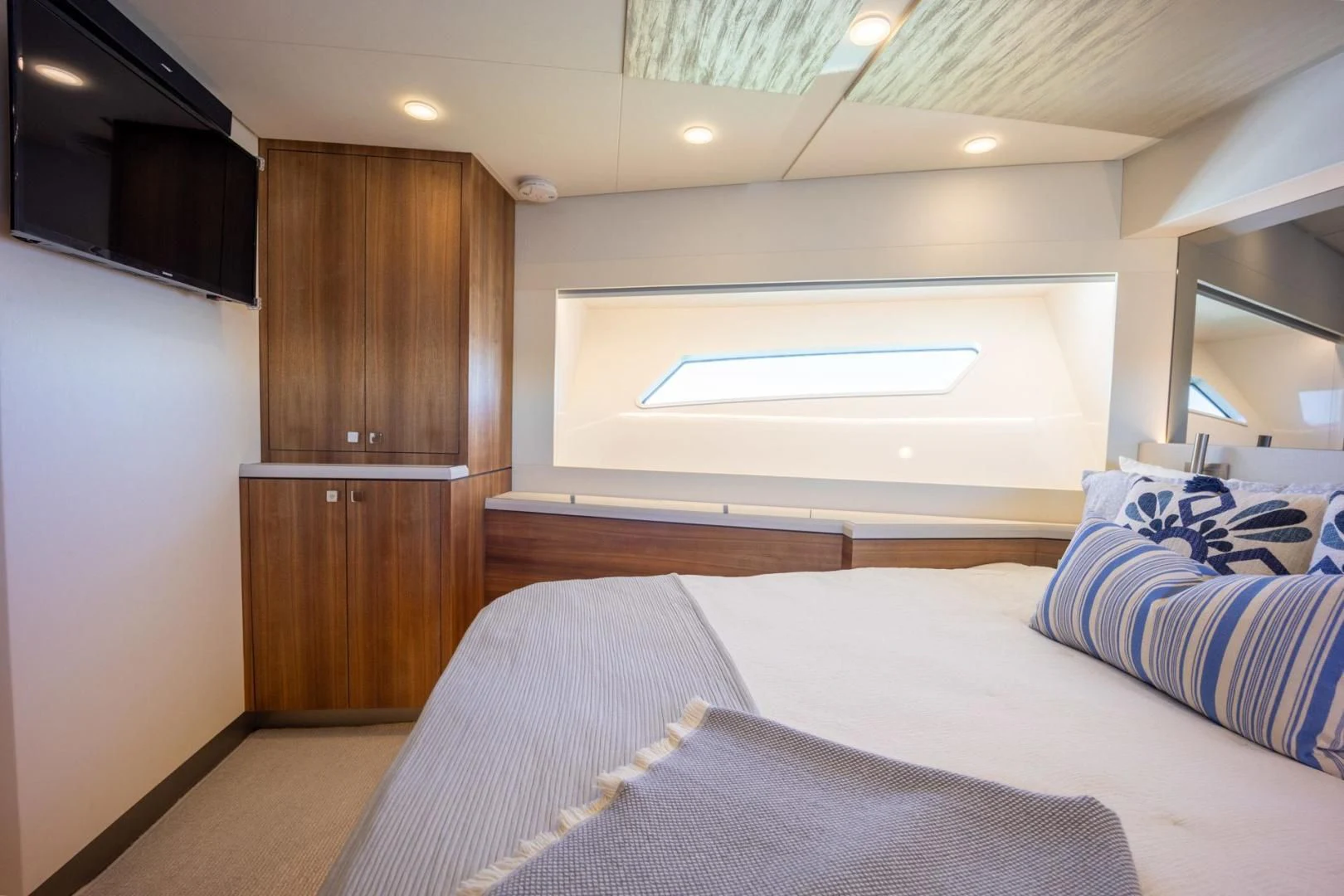a bed in a room aboard MY 3 GALS Yacht for Sale