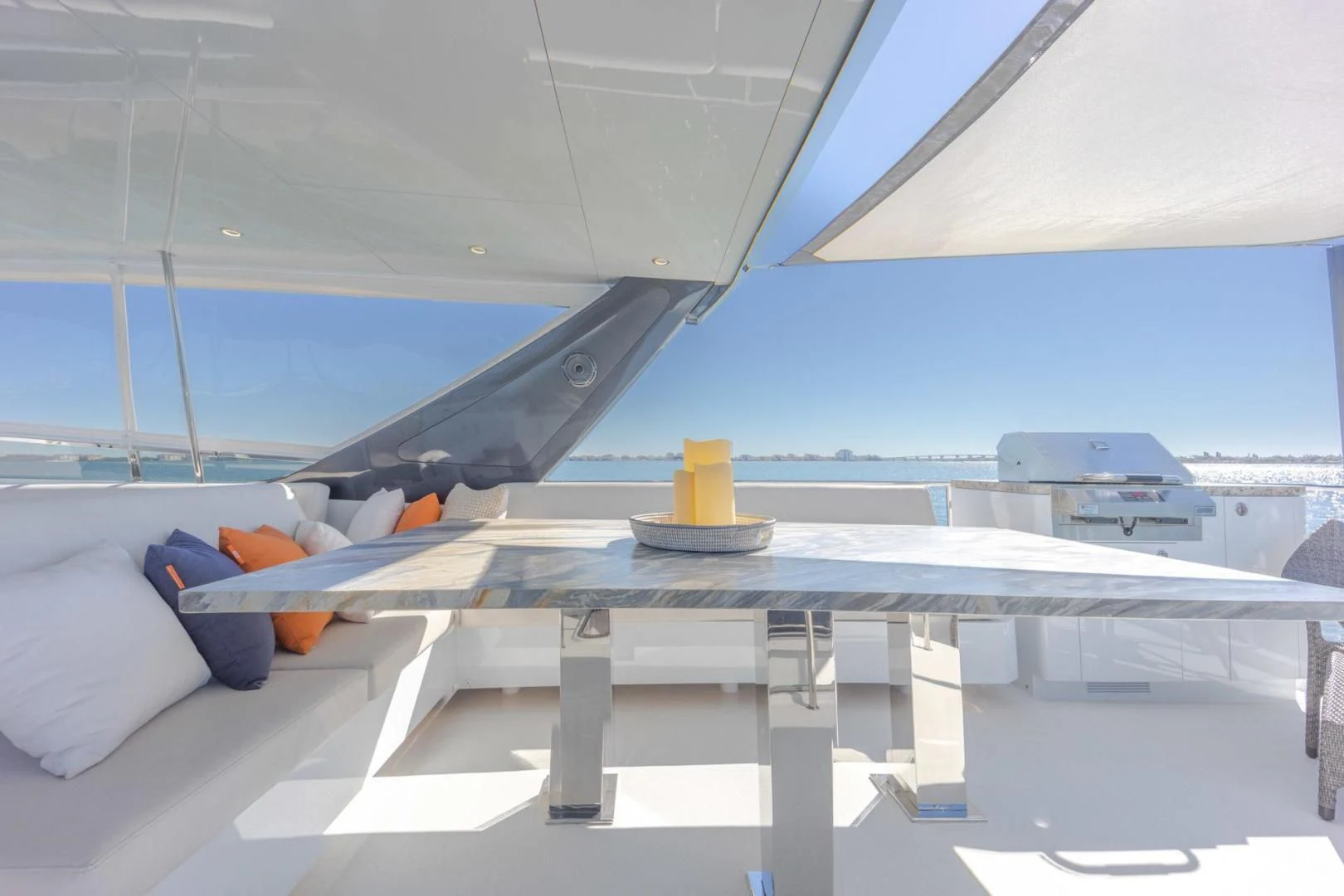 a deck with a boat and a deck and a railing aboard MY 3 GALS Yacht for Sale