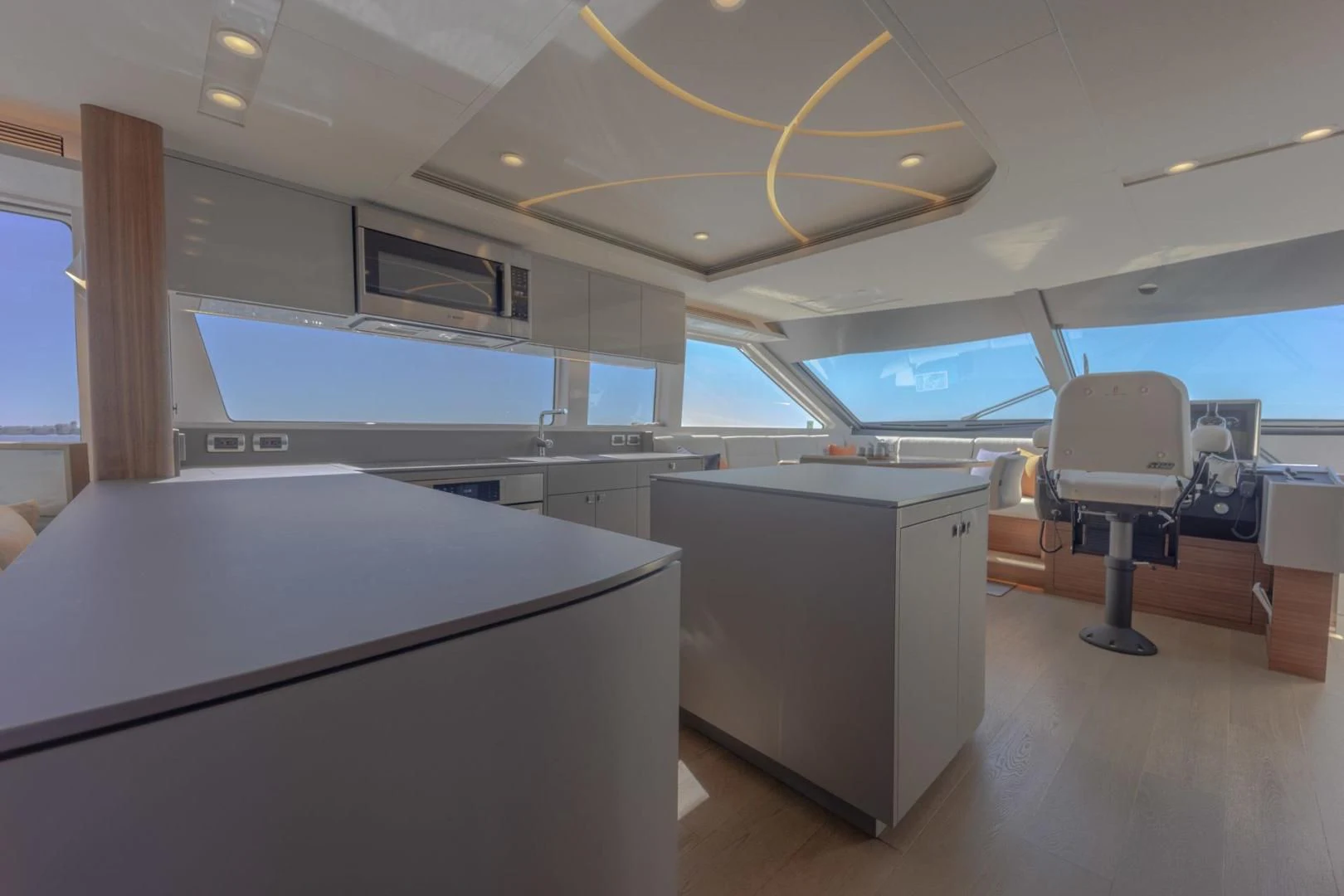 an empty office with a fan aboard MY 3 GALS Yacht for Sale