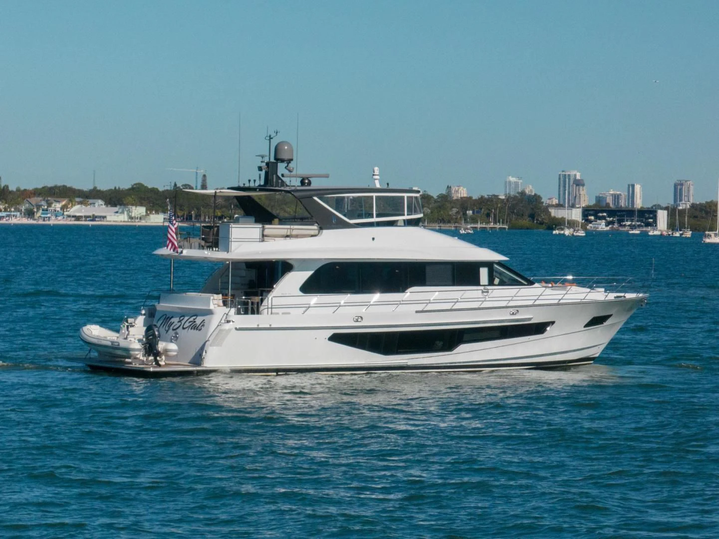 a boat on the water aboard MY 3 GALS Yacht for Sale