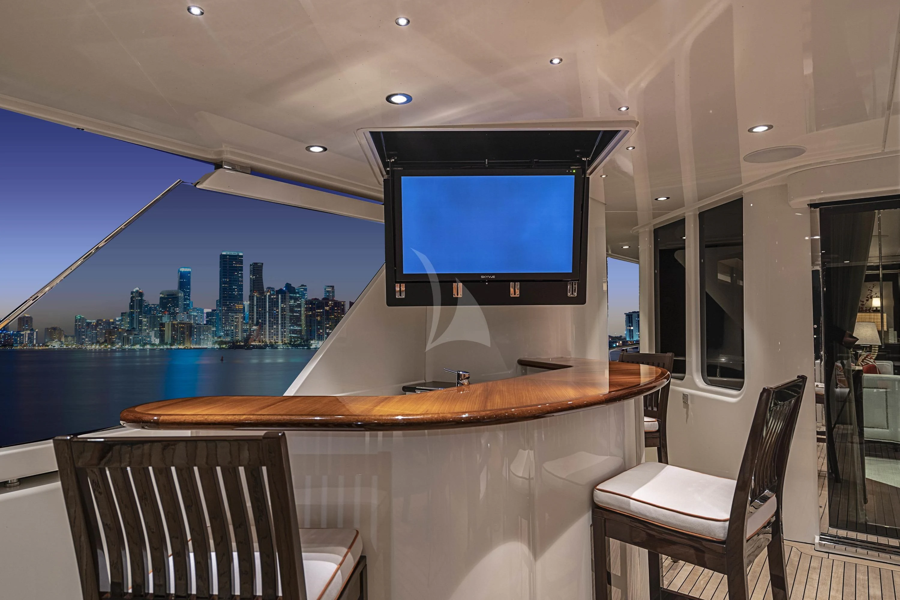 a large screen on a counter aboard DRILLER Yacht for Sale