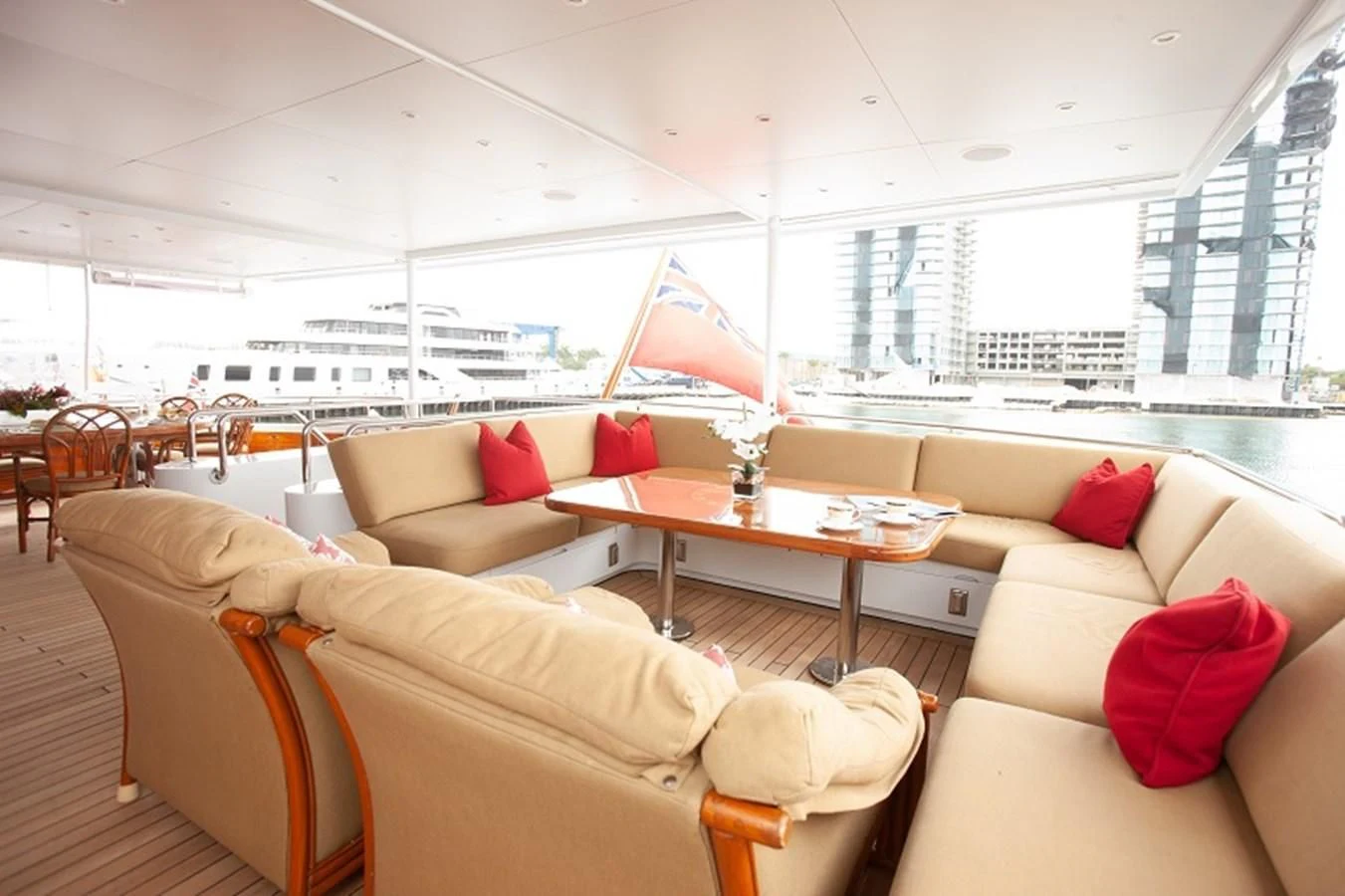 a living room with couches and a table aboard BLUE STAR Yacht for Sale