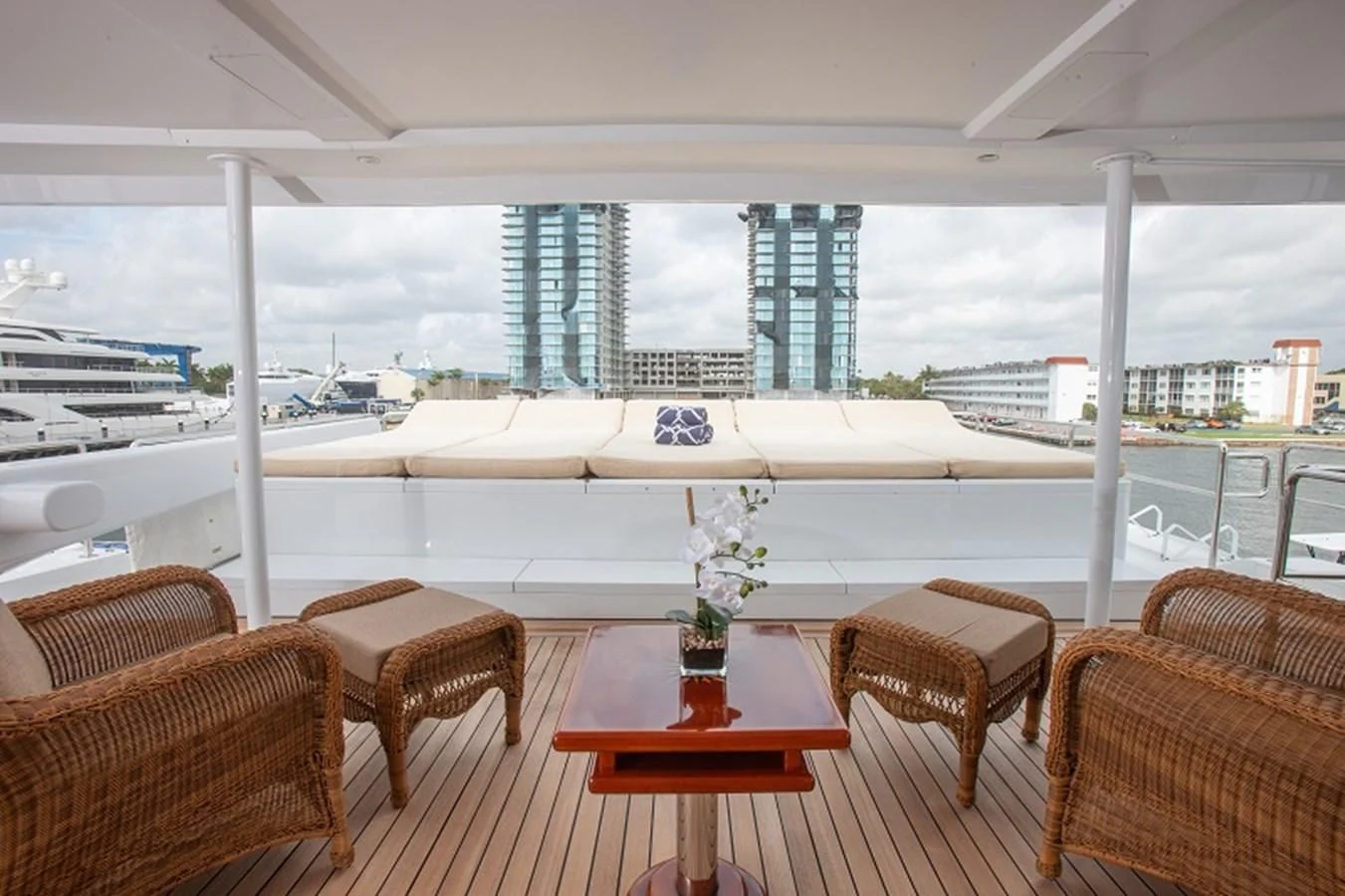 a room with a table and chairs aboard BLUE STAR Yacht for Sale