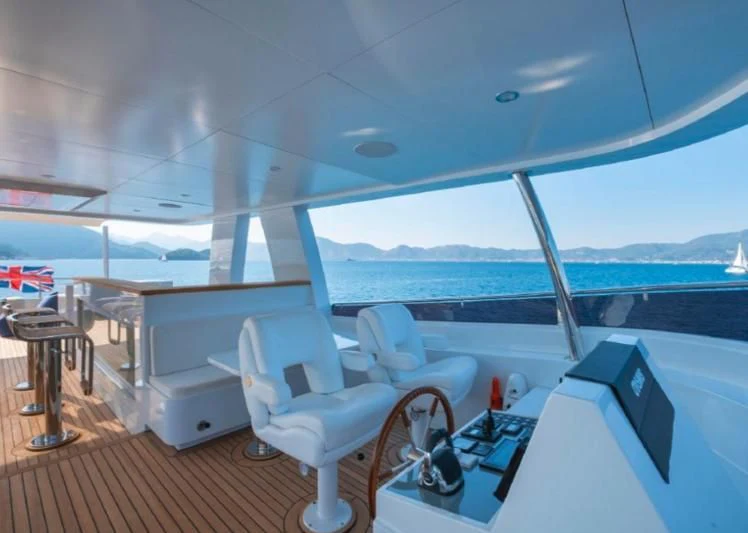 a room with a table and chairs aboard MURAL YACHTS 85 TRAWLER Yacht for Sale