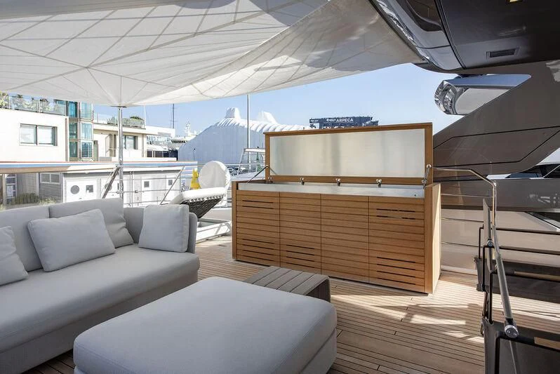 a boat with a bench aboard AMWAJ Yacht for Sale