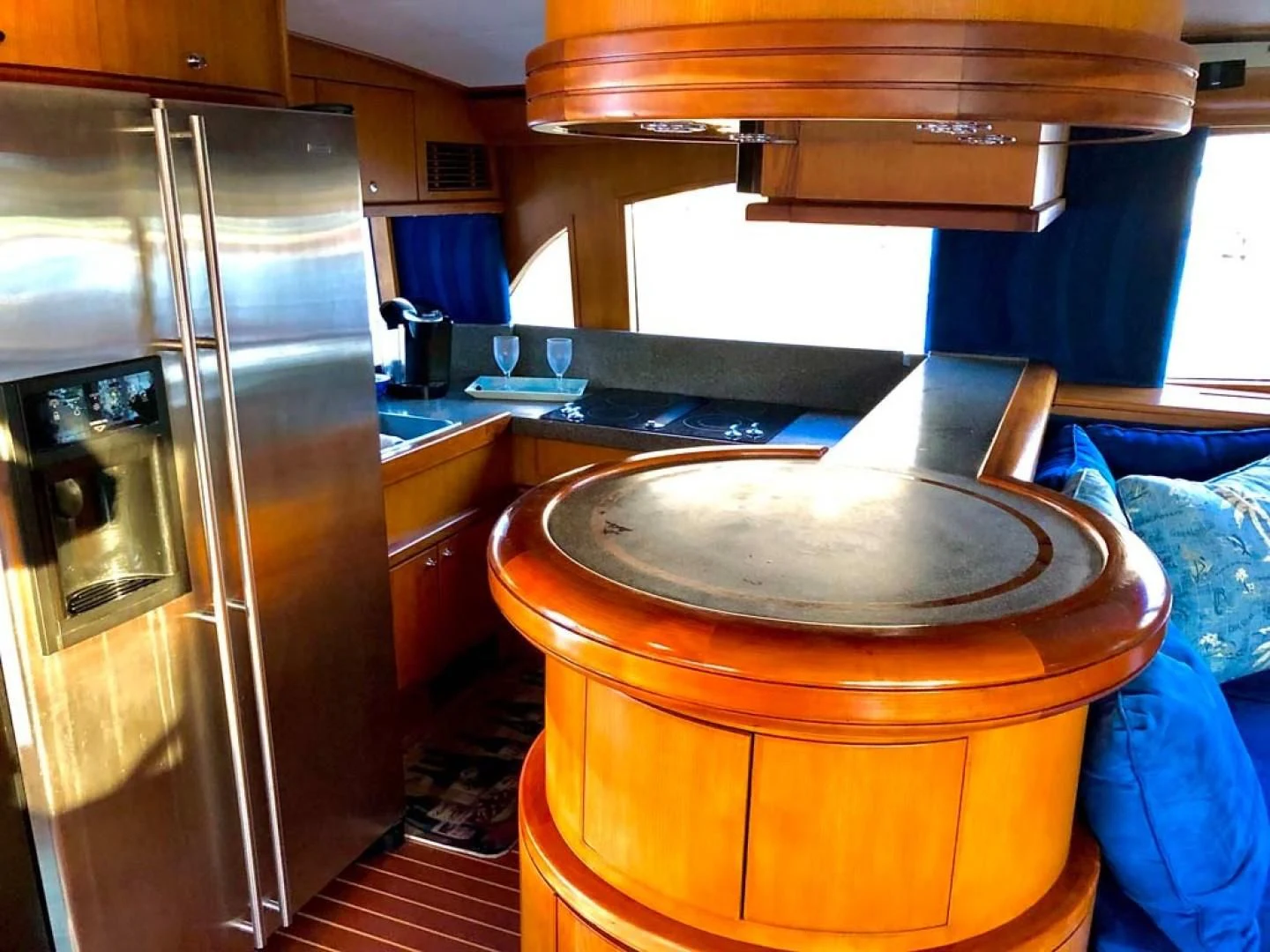 a kitchen with a large pot aboard PRIME TIME Yacht for Sale