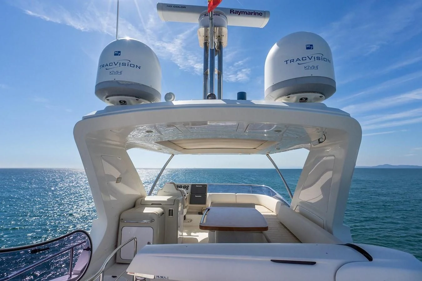 a boat with a satellite dish on the front aboard ELENA I Yacht for Sale
